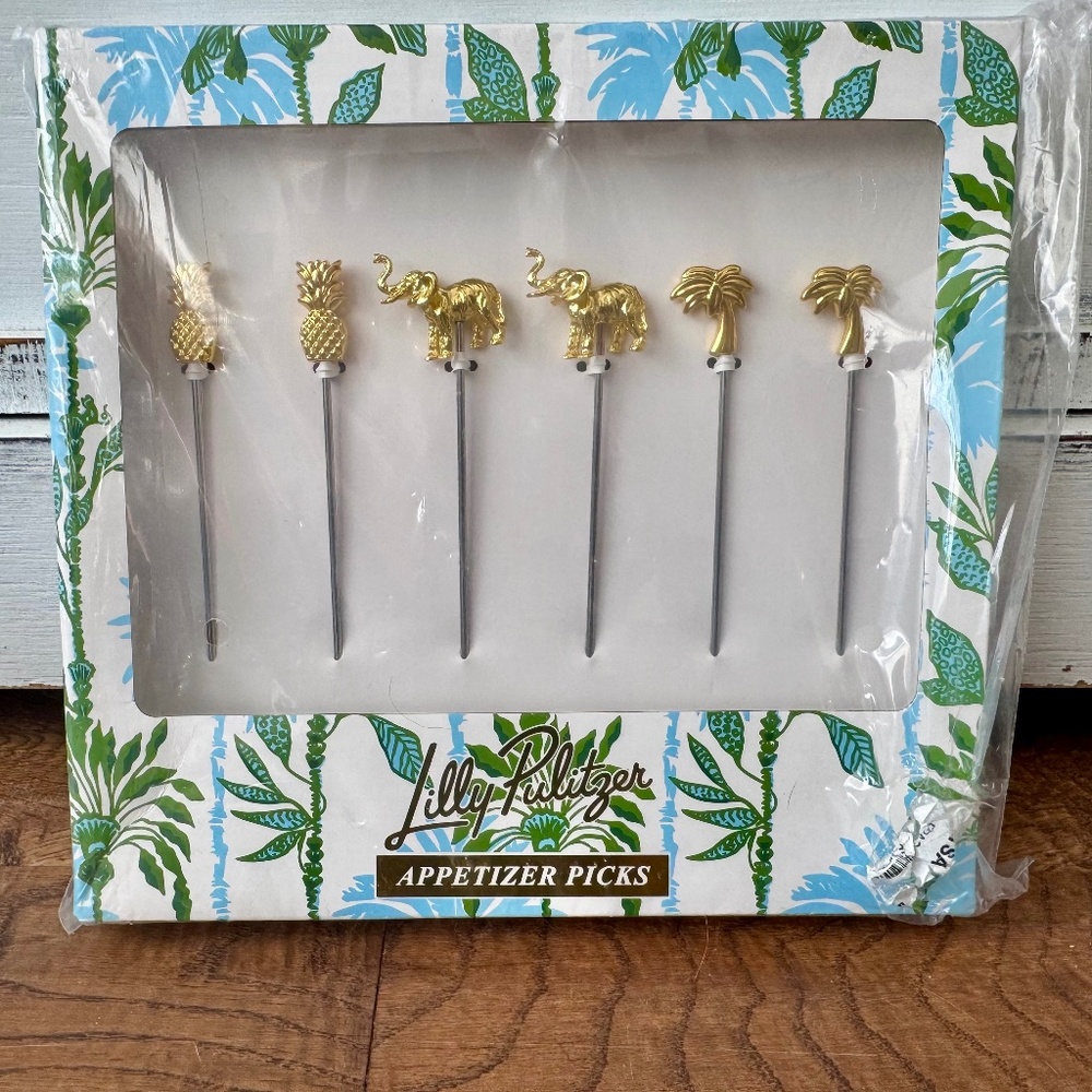 New In Box Lilly Pulitzer Appetizer Picks Palm‎ Beach Pineapple Elephant C
